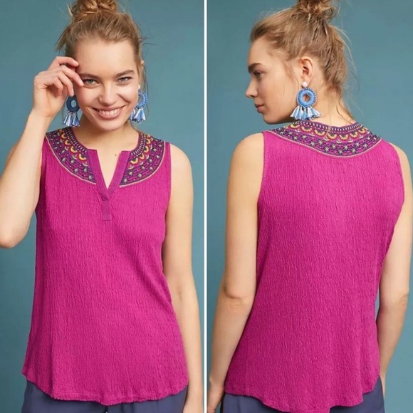 Anthropologie Tops - ANTHROPOLOGIE L AKEMI + KIN Vizela Embroidered Floral Sunburst Tank Top Blouse